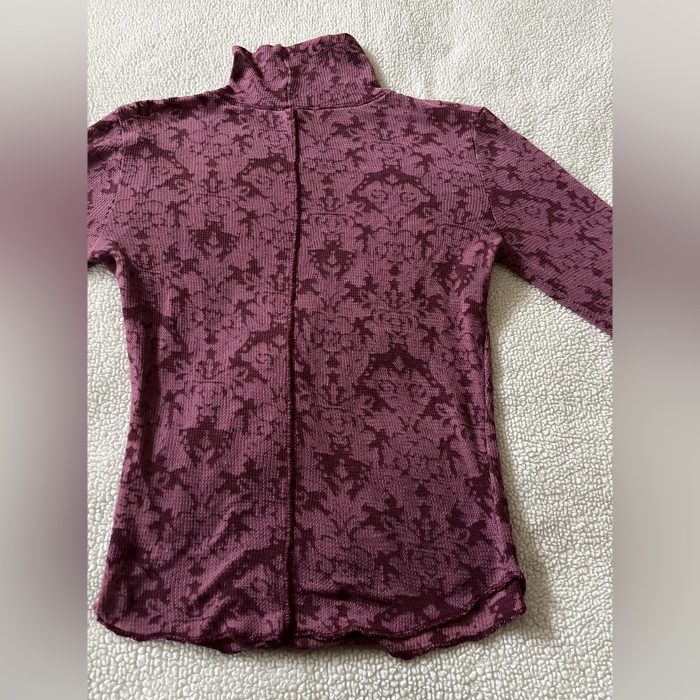 Intimately by Free People Mock Neck Damask Burnout Top, Berry/Plum, Size Small - Picture 6 of 8